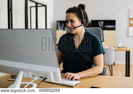 Virtual Personal Assistant Woman Making Video Conference Call