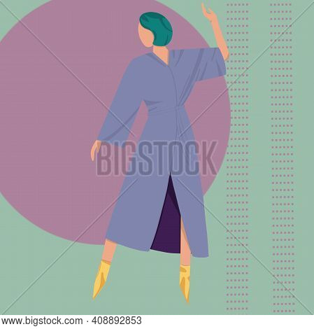 Standing Girl On The Background Of A Circle