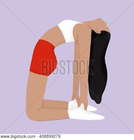 The Girl Does Yoga On A Purple Background