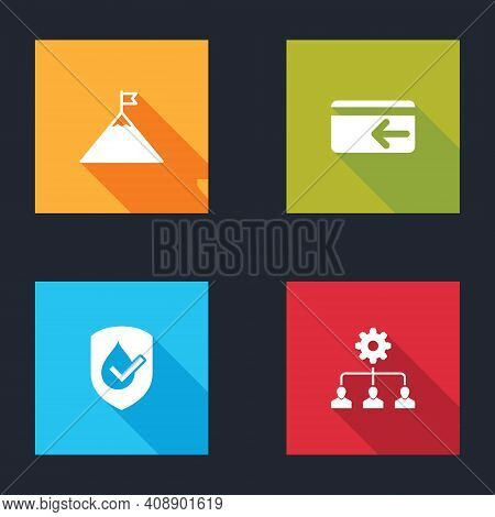 Set Mountains And Flag, Cash Back, Waterproof And Lead Management Icon. Vector