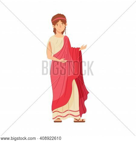 Roman Woman Wearing Long Tunic And Sandals As Traditional Clothes Vector Illustration