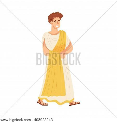 Young Male Roman Wearing Long Tunic And Sandals As Traditional Clothes Vector Illustration