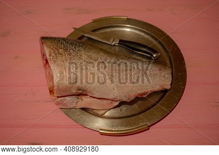 Fathead Minnow Fish Fresh. Background. Piece Of Raw Fish