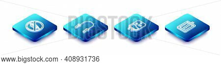 Set Isometric Line Food No Diet, Jump Rope, Iv Bag And Clipboard With Checklist Icon. Vector