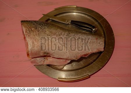 Fathead Minnow Fish Fresh. Background. Piece Of Raw Fish