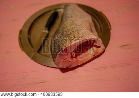 Fathead Minnow Fish Fresh. Background. Piece Of Raw Fish