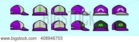 Set Of Trucker Hat Cartoon Icon Design Template With Various Models. Modern Vector Illustration Isol