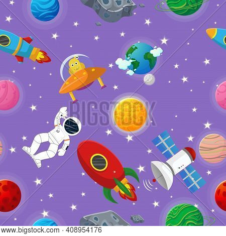 Galaxy Seamless Pattern Design. Astronaut With