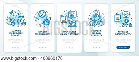 Top Management Tasks Onboarding Mobile App Page Screen With Concepts. Defining Company Goals Walkthr