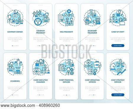 Top Management Onboarding Mobile App Page Screen With Concepts Set. Full Company Owner. Vice Preside