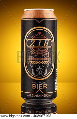 Lviv, Ukraine - July 11, 2020: Zih German Beer In A Jar