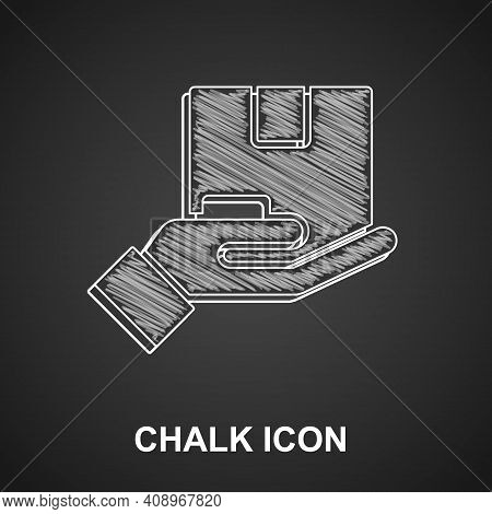 Chalk Delivery Insurance Icon Isolated On Black Background. Insured Cardboard Boxes Beyond The Shiel