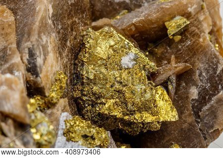Macro Mineral Stone Barit Pyrit On A White Background