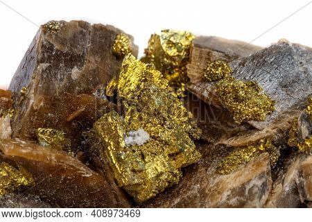 Macro Mineral Stone Barit Pyrit On A White Background