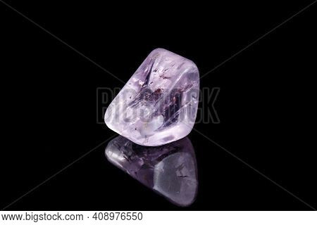 Macro Mineral Stone Spodumene Kunzite Black Background