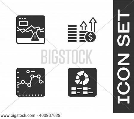 Set Pie Chart Infographic, Failure Stocks Market, Browser With Growth And Financial And Dollar Icon.