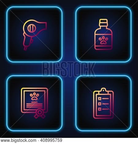 Set Line Grooming Salon Price List, Certificate For Dog Or Cat, Hair Dryer And Dog Medicine Bottle. 