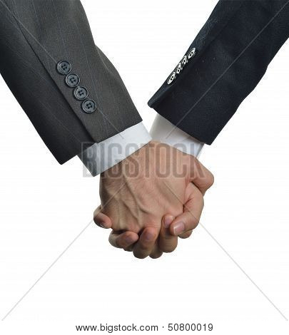 two men clasped hands in love