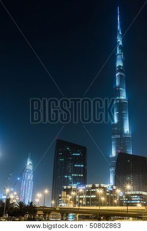 View On Burj Khalifa, Dubai, Uae, At Night