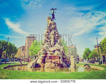 Retro Look Traforo Del Frejus Statue, Turin