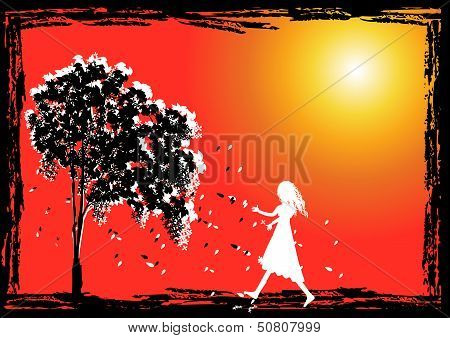 Grunge frame with tree