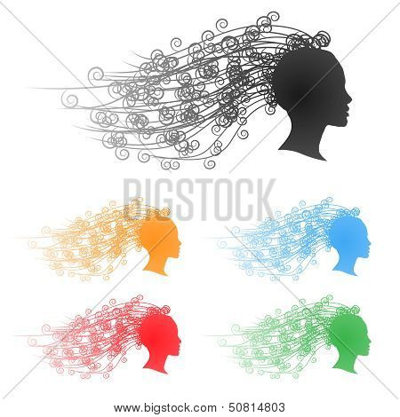 Set Of Vector Color Head Woman Silhouette