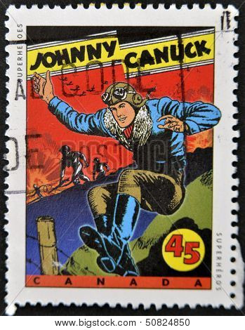 Canada - Circa 1995: A Stamp Printed In Canada  Shows Comic Book Characters, Johnny Canuck