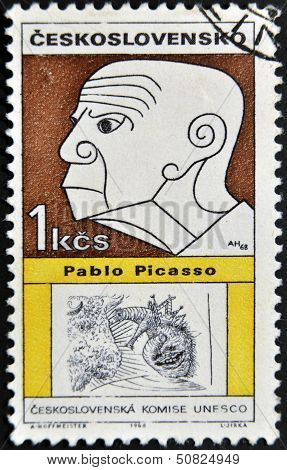 A stamp printed in Czechoslovakia shows Pablo Picasso