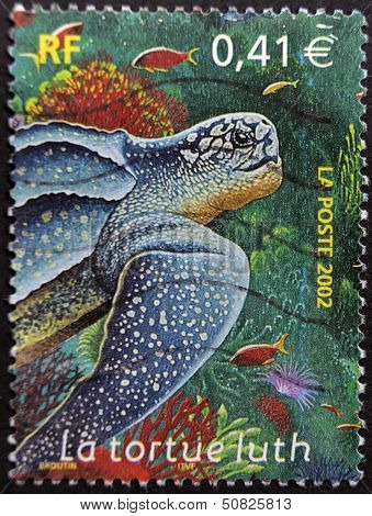 France - Circa 2002: A Stamp Printed In France Shows The Leatherback Turtle, Circa 2002