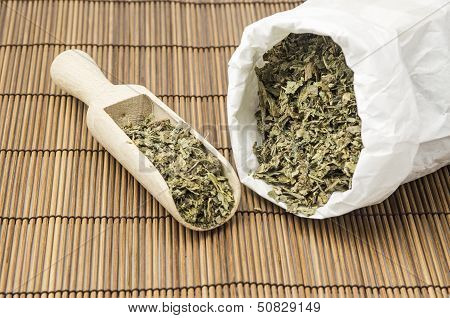 Paper bag with dried holy thistle