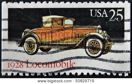 United States - Circa 1988: Stamp Printed In Usa Shows Locomobile, Circa 1988
