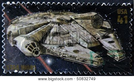 United States - Circa 2007: Stamp Printed In Usa Shows Star Wars, Millennium Falcon, Circa 2007