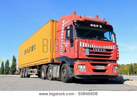 Red Iveco Truck And Trailer