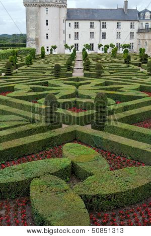 Gardens and Chateau de Villandry in Loire Valley in France