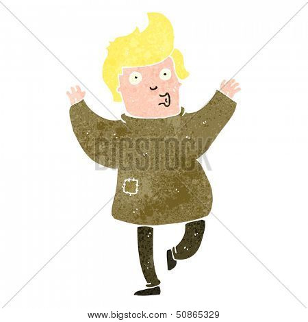 retro cartoon dancing man in poor clothing