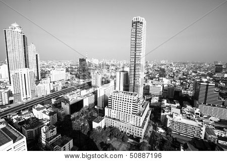 Bird's-eye view of Bangkok, Thailand (black and white photo)