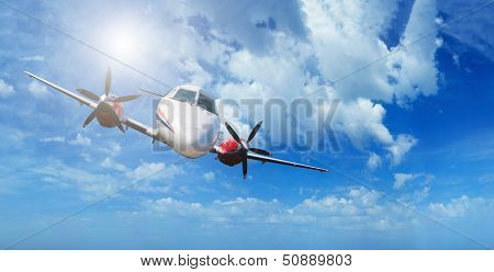 Private airplane inflight in the sky