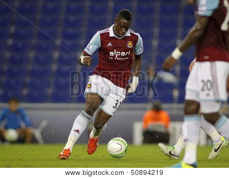 BARCELONA - SEPT, 5: Neil Ruddock of West Ham United in action during a friendly match against RCD Espanyol at the Estadi Cornella on September 5, 2013 in Barcelona, Spain