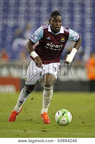 BARCELONA - SEPT, 5: Neil Ruddock of West Ham United in action during a friendly match against RCD Espanyol at the Estadi Cornella on September 5, 2013 in Barcelona, Spain