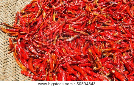 Red Chili peppers on basket