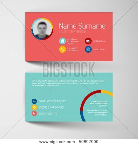 Modern red and teal simple business card template with flat user interface