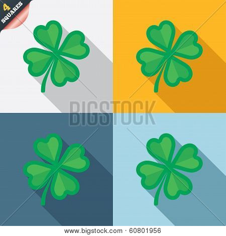 Clover with four leaves sign. St. Patrick symbol