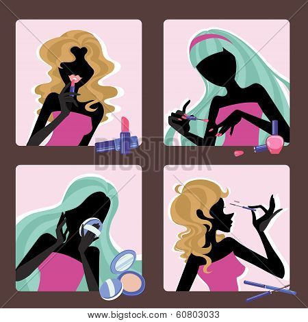 Silhouette Of Girls With Cosmetic
