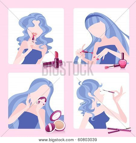 Silhouette Of Girls With Cosmetic
