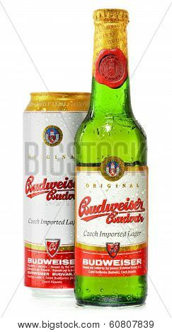 Bottle And Can Of Budweiser Budvar Beer Isolated On White
