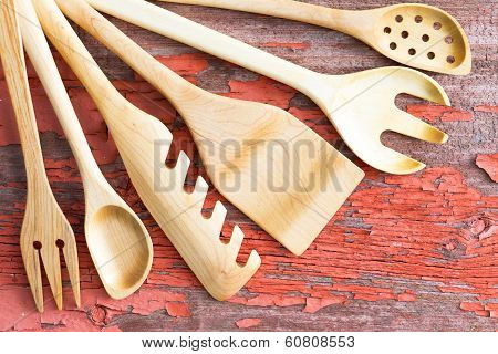 Wooden Kitchen Utensils Arranged In A Fan