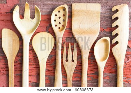 Set Of Wooden Handcrafted Kitchen Utensils
