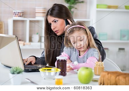 Overworked businesswoman at home