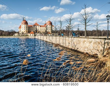 Moritzburg Castle In The Centre Of The Pond (Germany)