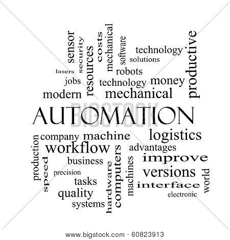 Automation Word Cloud Concept In Black And White